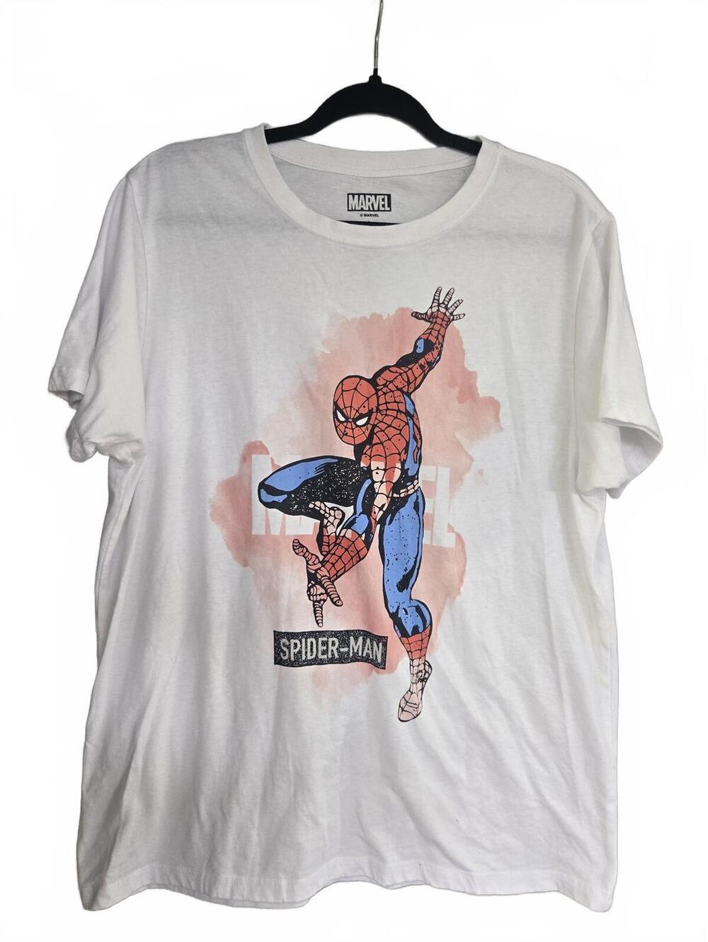 Marvel Spider-Man Graphic T-Shirt White Large Cotton Polyester Blend
